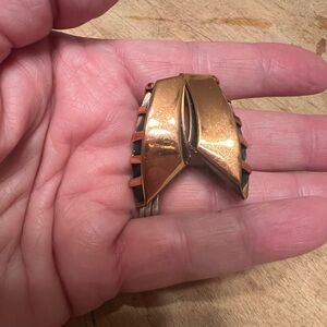 Vtg MCM Copper Abstract Geometric Modernist Statement Link Clip On Earrings
